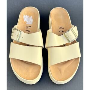 PAPILLIO by BIRKENSTOCK Almina's Platform Leather Sandals Ivory Women Size 10 US